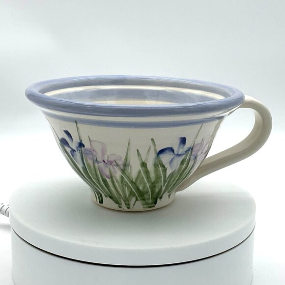 Carl & Eden Warne Studio Pottery Hand Painted Iris Oversized Coffee or Soup Cup - Picture 1 of 6